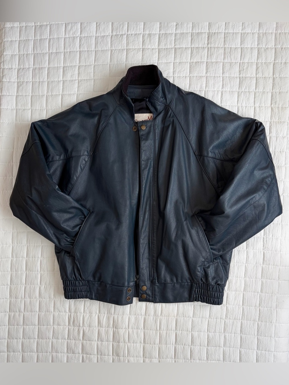VTG Clipper Mist Midnight Blue Men's Leather Bomber Jacket Size M